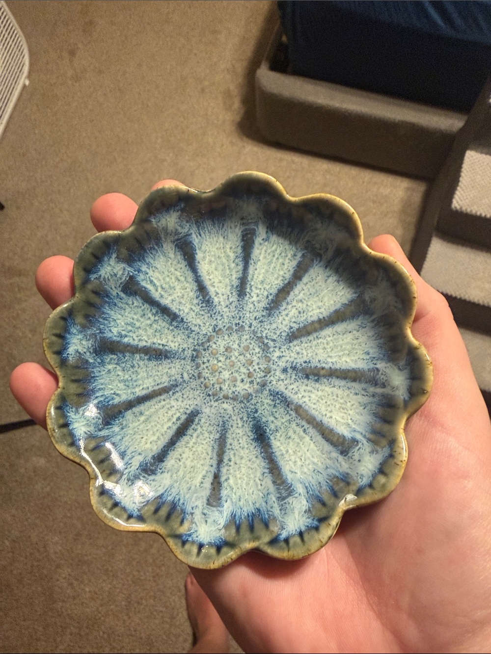 Blue Ceramic Scalloped Decorative Dish